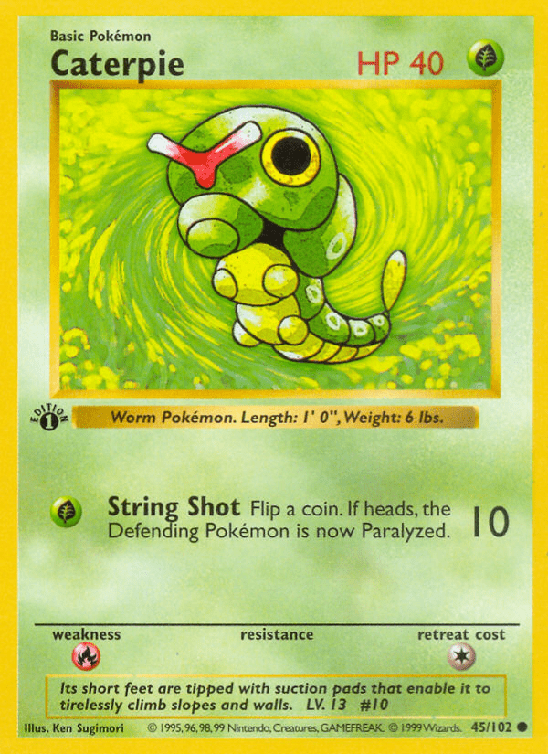Caterpie (45/102) (Shadowless) [Base Set 1st Edition] Pokemon Single Pokémon  | Multizone: Comics And Games