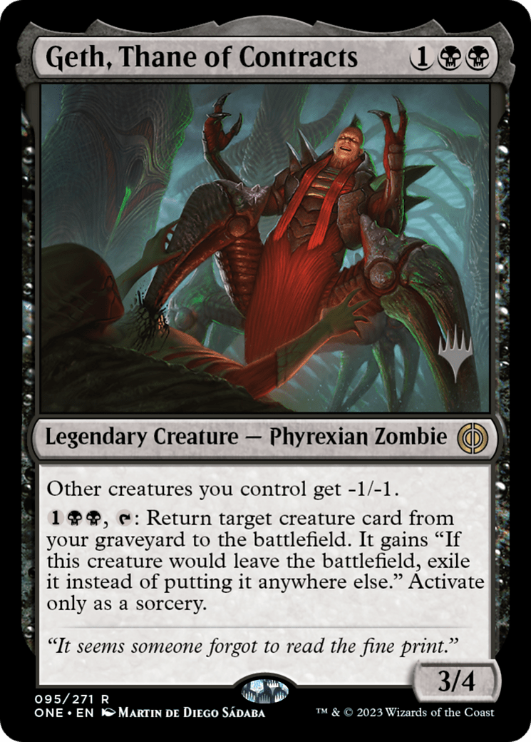 Geth, Thane of Contracts (Promo Pack) [Phyrexia: All Will Be One Promos] MTG Single Magic: The Gathering  | Multizone: Comics And Games