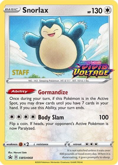 Snorlax (SWSH068) (Staff Prerelease Promo) [Sword & Shield: Black Star Promos] Pokemon Single Pokémon  | Multizone: Comics And Games