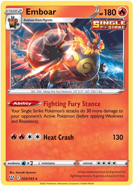Emboar (025/163) [Sword & Shield: Battle Styles] Pokemon Single Pokémon  | Multizone: Comics And Games