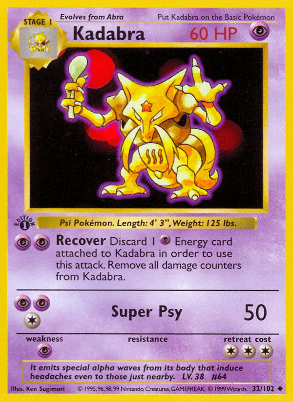 Kadabra (32/102) (Shadowless) [Base Set 1st Edition] Pokemon Single Pokémon  | Multizone: Comics And Games