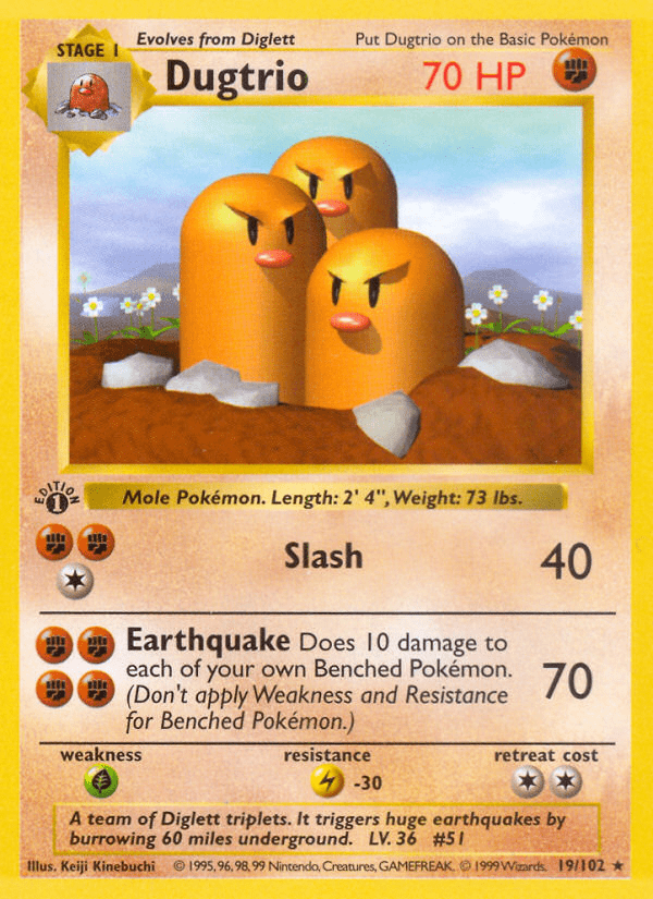 Dugtrio (19/102) (Shadowless) [Base Set 1st Edition] Pokemon Single Pokémon  | Multizone: Comics And Games