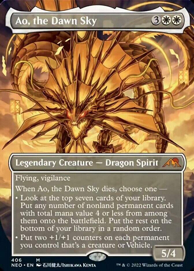 Ao, the Dawn Sky (Borderless Alternate Art) [Kamigawa: Neon Dynasty] MTG Single Magic: The Gathering  | Multizone: Comics And Games