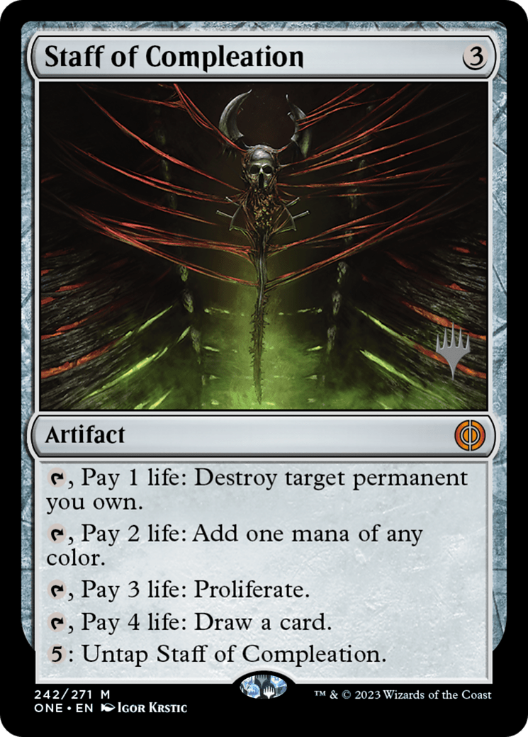 Staff of Compleation (Promo Pack) [Phyrexia: All Will Be One Promos] MTG Single Magic: The Gathering  | Multizone: Comics And Games