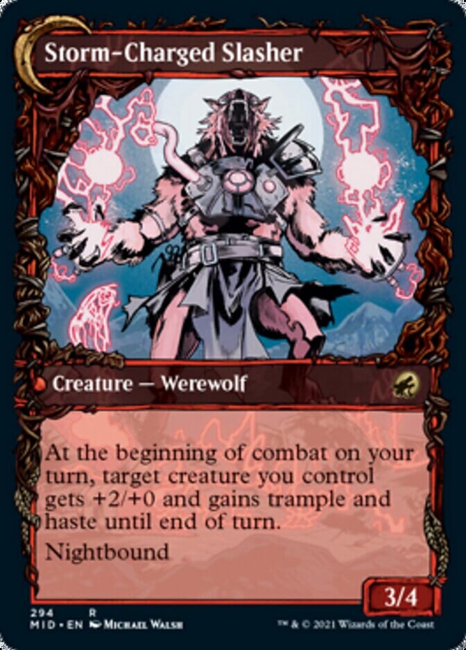 Reckless Stormseeker // Storm-Charged Slasher (Showcase Equinox) [Innistrad: Midnight Hunt] MTG Single Magic: The Gathering  | Multizone: Comics And Games