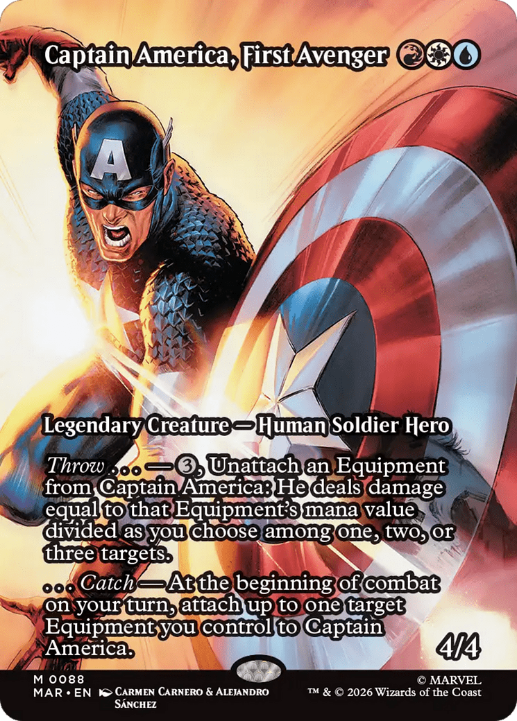 Captain America, First Avenger (Borderless) [Marvel Universe: Eternal-Legal] MTG Single Magic: The Gathering  | Multizone: Comics And Games