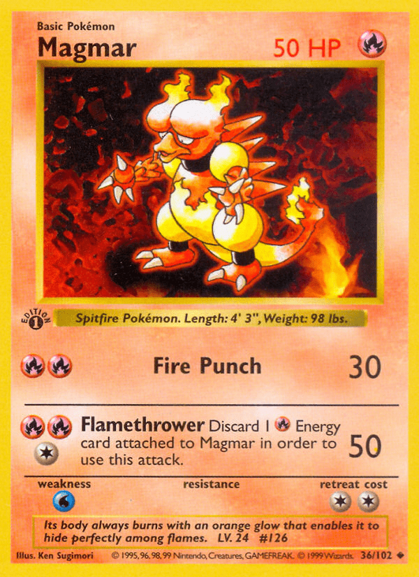 Magmar (36/102) (Shadowless) [Base Set 1st Edition] Pokemon Single Pokémon  | Multizone: Comics And Games