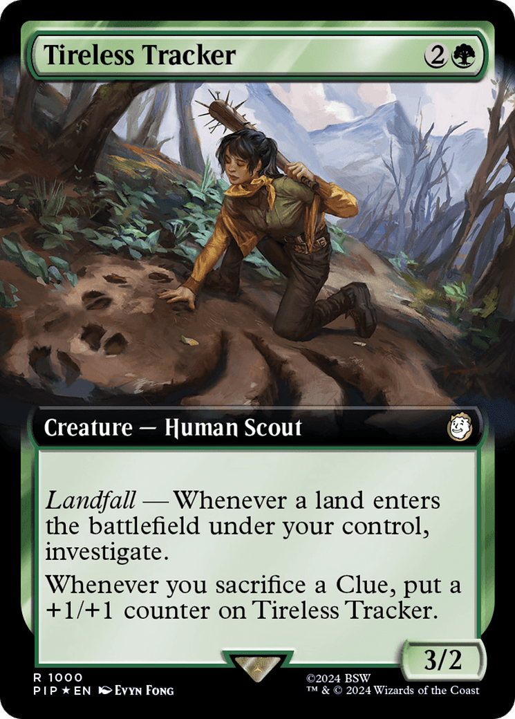 Tireless Tracker (Extended Art) (Surge Foil) [Fallout] MTG Single Magic: The Gathering  | Multizone: Comics And Games