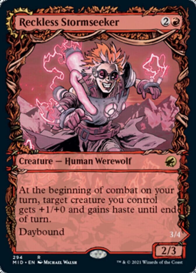 Reckless Stormseeker // Storm-Charged Slasher (Showcase Equinox) [Innistrad: Midnight Hunt] MTG Single Magic: The Gathering  | Multizone: Comics And Games