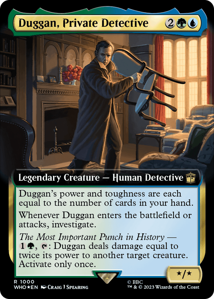 Duggan, Private Detective (Extended Art) (Surge Foil) [Doctor Who] MTG Single Magic: The Gathering  | Multizone: Comics And Games