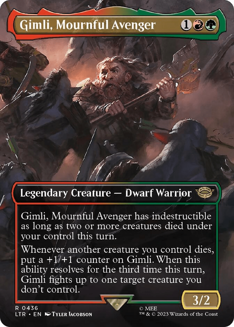Gimli, Mournful Avenger (Borderless Alternate Art) [The Lord of the Rings: Tales of Middle-Earth] MTG Single Magic: The Gathering  | Multizone: Comics And Games