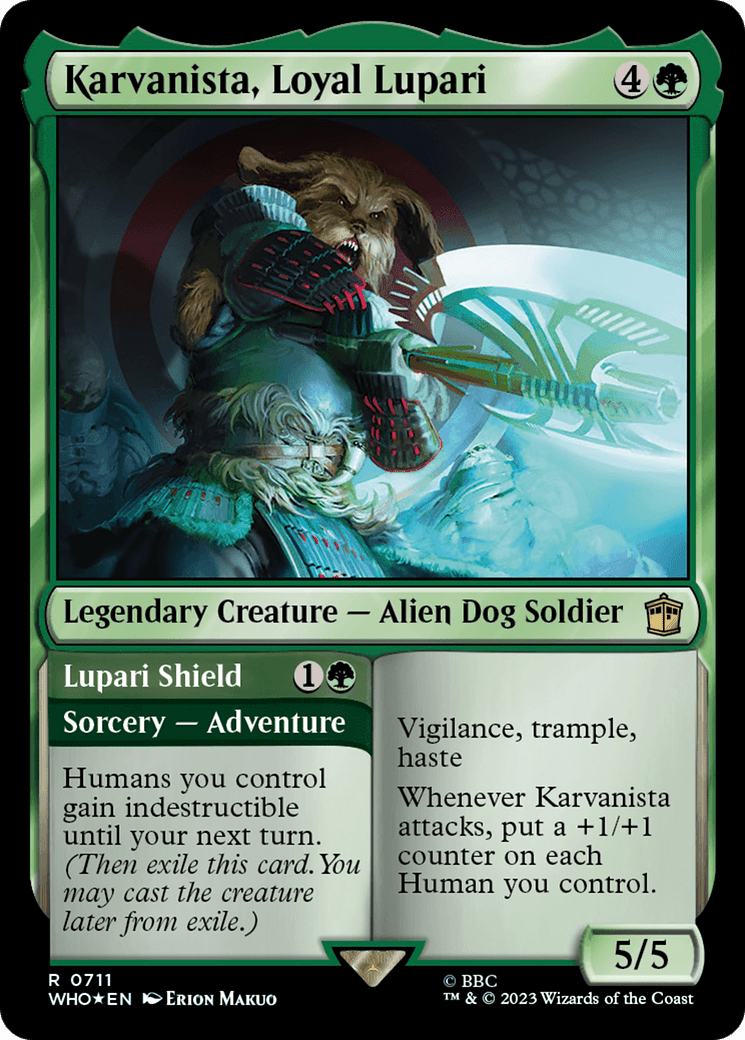 Karvanista, Loyal Lupari // Lupari Shield (Surge Foil) [Doctor Who] MTG Single Magic: The Gathering  | Multizone: Comics And Games
