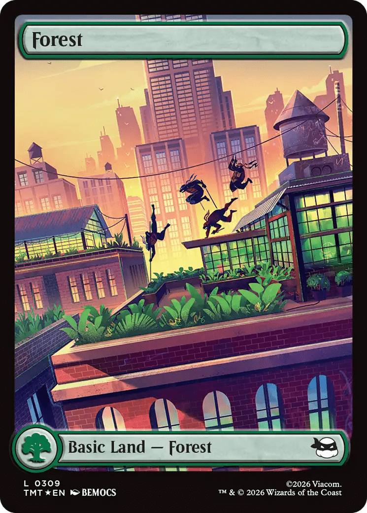 Forest (0309) (Surge Foil) [Teenage Mutant Ninja Turtles] MTG Single Magic: The Gathering  | Multizone: Comics And Games