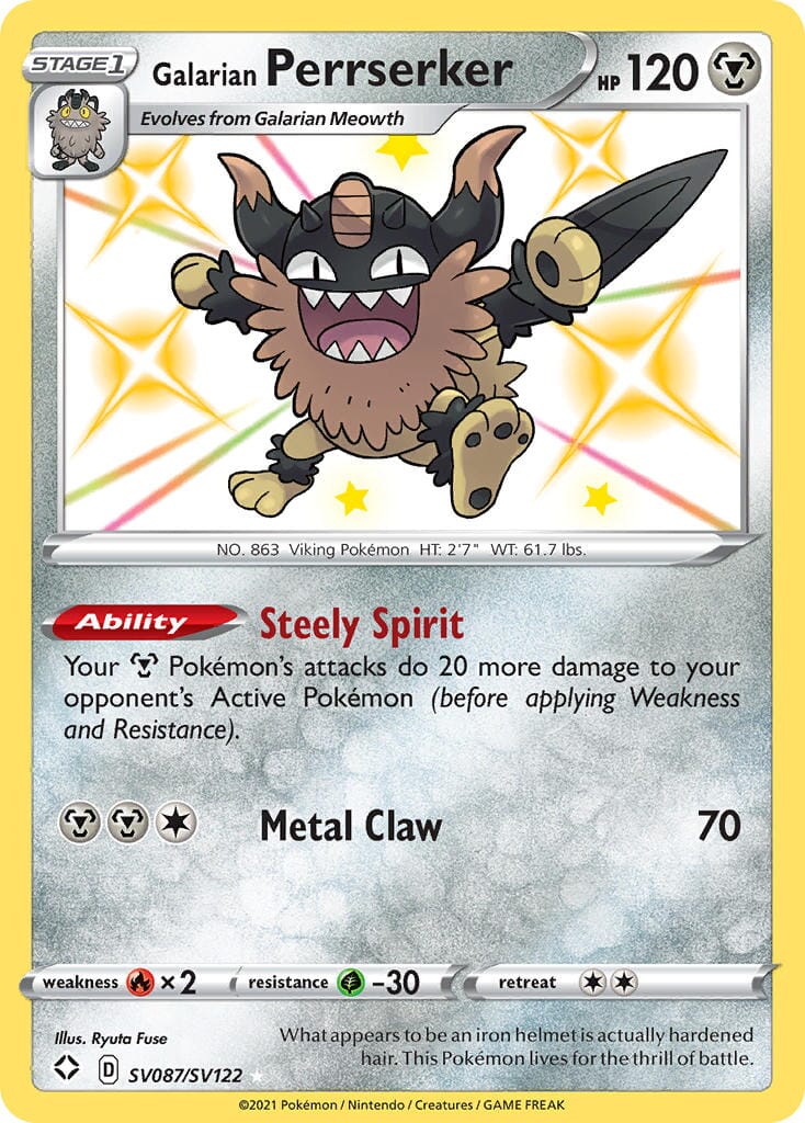 Galarian Perrserker (SV087/SV122) [Sword & Shield: Shining Fates] Pokemon Single Pokémon  | Multizone: Comics And Games