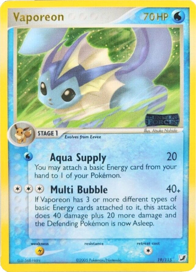 Vaporeon (19/115) (Stamped) [EX: Unseen Forces] Pokemon Single Pokémon  | Multizone: Comics And Games