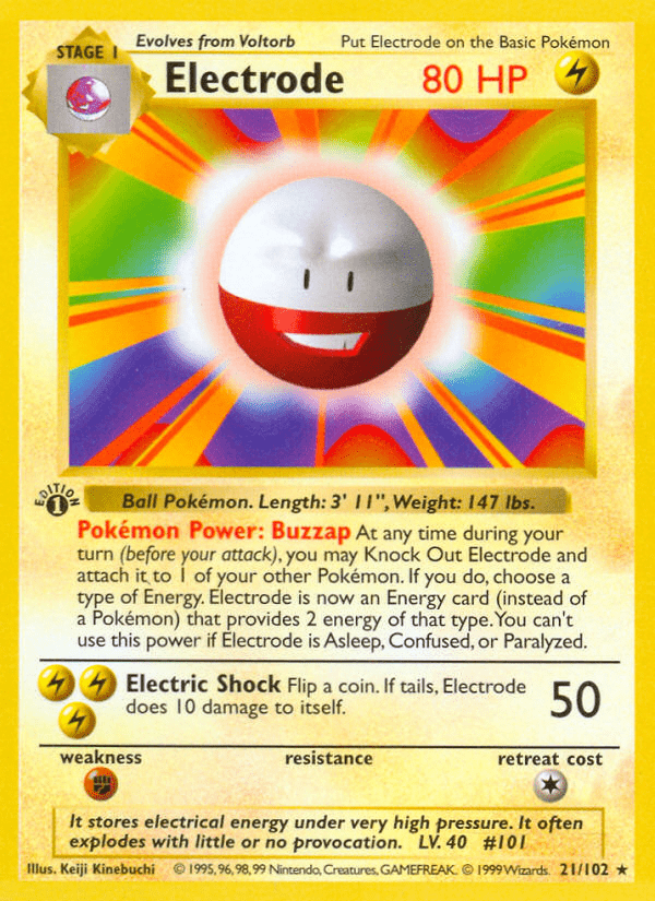Electrode (21/102) (Shadowless) [Base Set 1st Edition] Pokemon Single Pokémon  | Multizone: Comics And Games