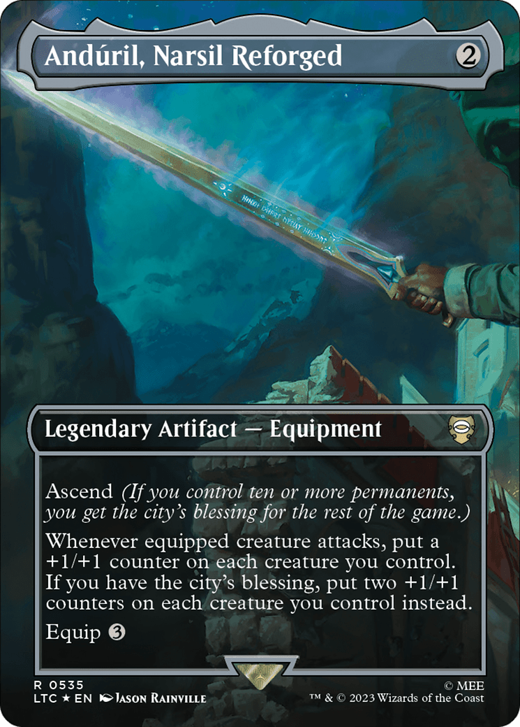 Anduril, Narsil Reforged (Borderless) (Surge Foil) [The Lord of the Rings: Tales of Middle-Earth Commander] MTG Single Magic: The Gathering  | Multizone: Comics And Games