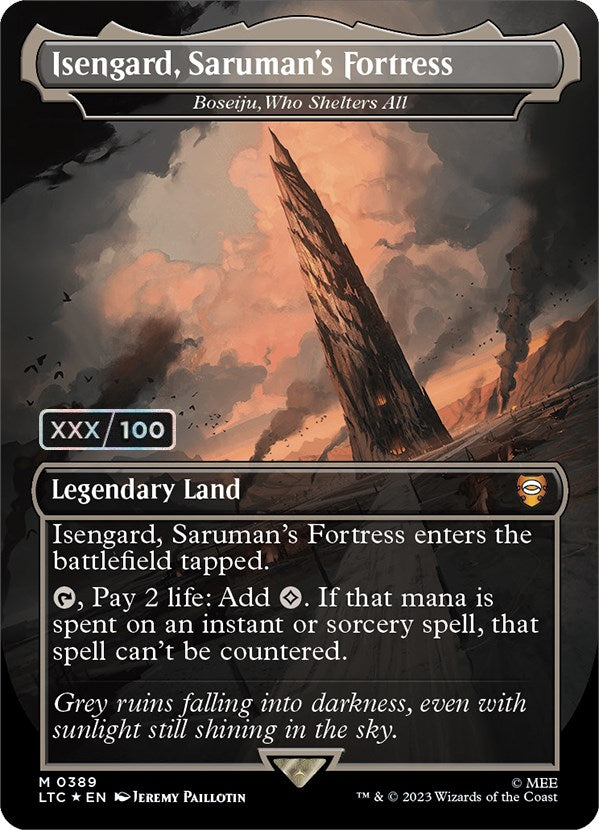 Isengard, Saruman's Fortress - Boseiju, Who Shelters All (Borderless) (Serialized) [The Lord of the Rings: Tales of Middle-Earth Commander] | Multizone: Comics And Games