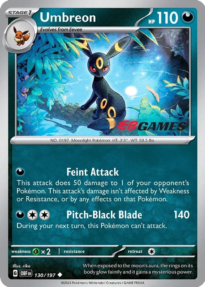 Umbreon (130/197) (EBGames Exclusive) [Scarlet & Violet: Obsidian Flames] Pokemon Single Pokémon  | Multizone: Comics And Games