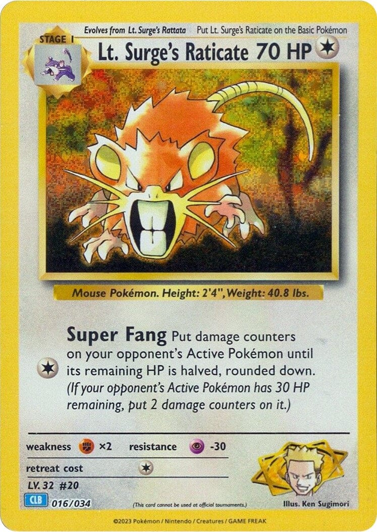 Lt. Surge's Raticate [Trading Card Game Classic] Pokemon Single Pokémon  | Multizone: Comics And Games