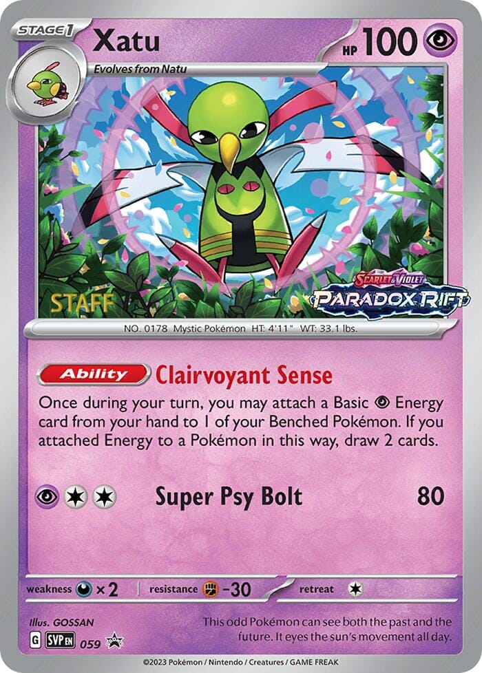 Xatu (059) (Staff Prerelease Promo) [Scarlet & Violet: Black Star Promos] Pokemon Single Pokémon  | Multizone: Comics And Games