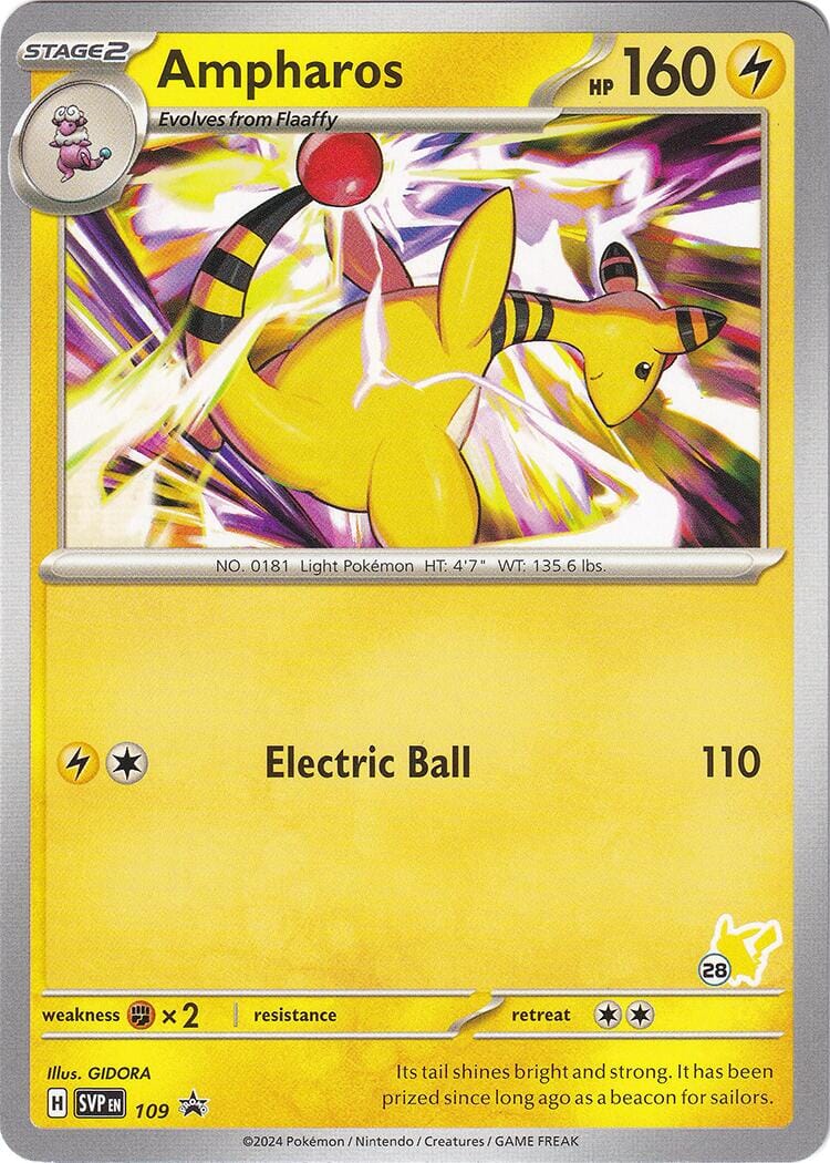 Ampharos (109) (Pikachu Stamp #28) [Battle Academy 2024] Pokemon Single Pokémon  | Multizone: Comics And Games