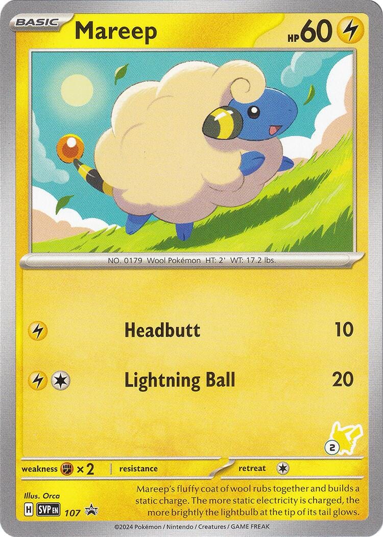 Mareep (107) (Pikachu Stamp #2) [Battle Academy 2024] Pokemon Single Pokémon  | Multizone: Comics And Games