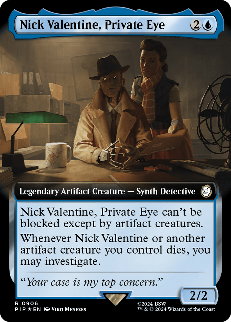 Nick Valentine, Private Eye (Extended Art) (Surge Foil) [Fallout] MTG Single Magic: The Gathering  | Multizone: Comics And Games