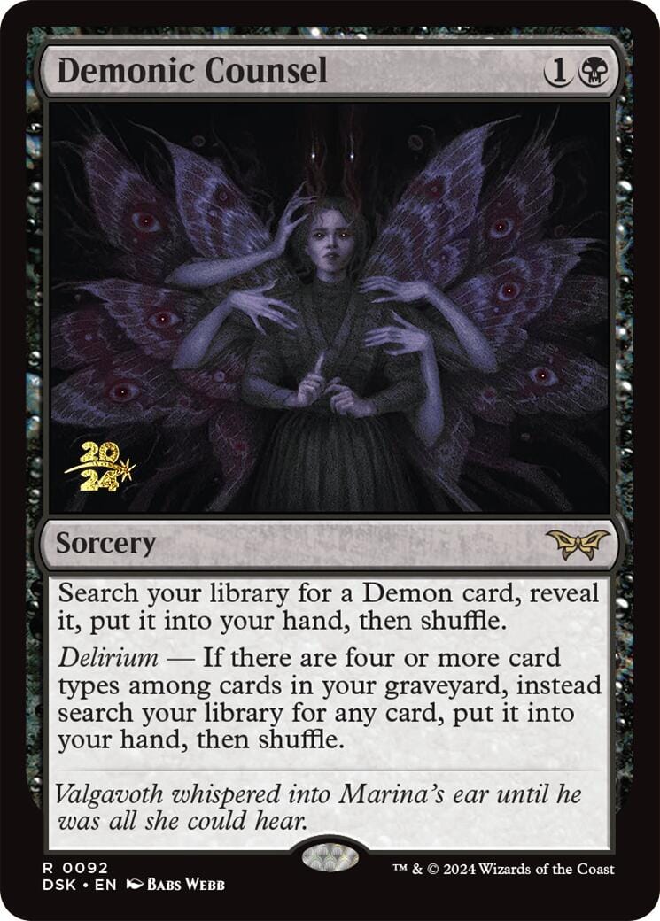Demonic Counsel [Duskmourn: House of Horror Prerelease Promos] MTG Single Magic: The Gathering  | Multizone: Comics And Games