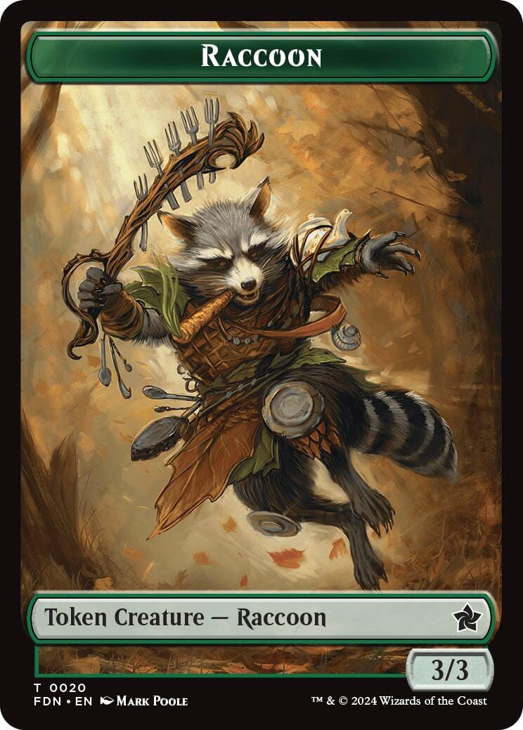 Elf Warrior // Raccoon Doubled-Sided Token [Foundations Tokens] MTG Single Magic: The Gathering  | Multizone: Comics And Games