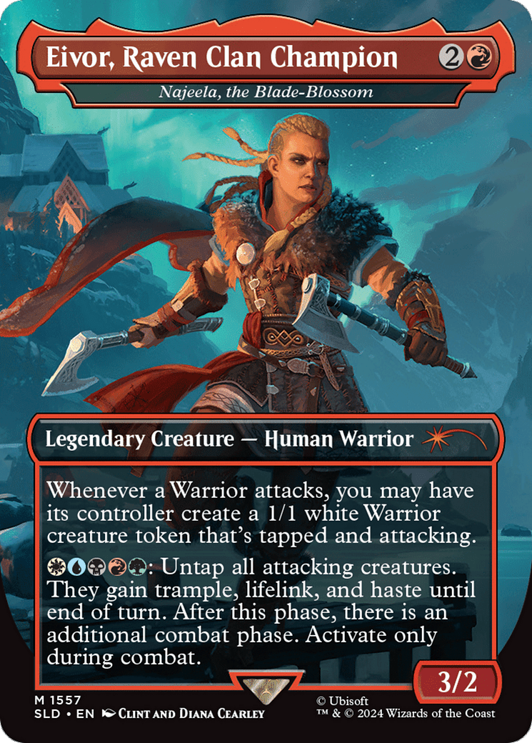 Eivor, Raven Clan Champion - Najeela, the Blade-Blossom (Rainbow Foil) [Secret Lair Drop Series] MTG Single Magic: The Gathering  | Multizone: Comics And Games