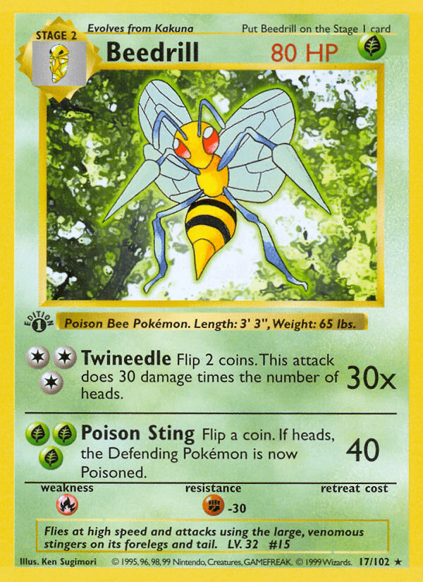 Beedrill (17/102) (Shadowless) [Base Set 1st Edition] Pokemon Single Pokémon  | Multizone: Comics And Games