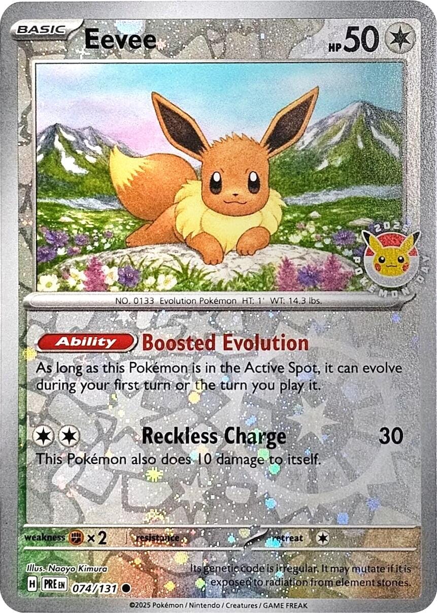 Eevee (074/131) (Pokemon Day 2025) (Reverse Cosmos Holo) [Scarlet & Violet: Prismatic Evolutions] Pokemon Single Pokémon  | Multizone: Comics And Games