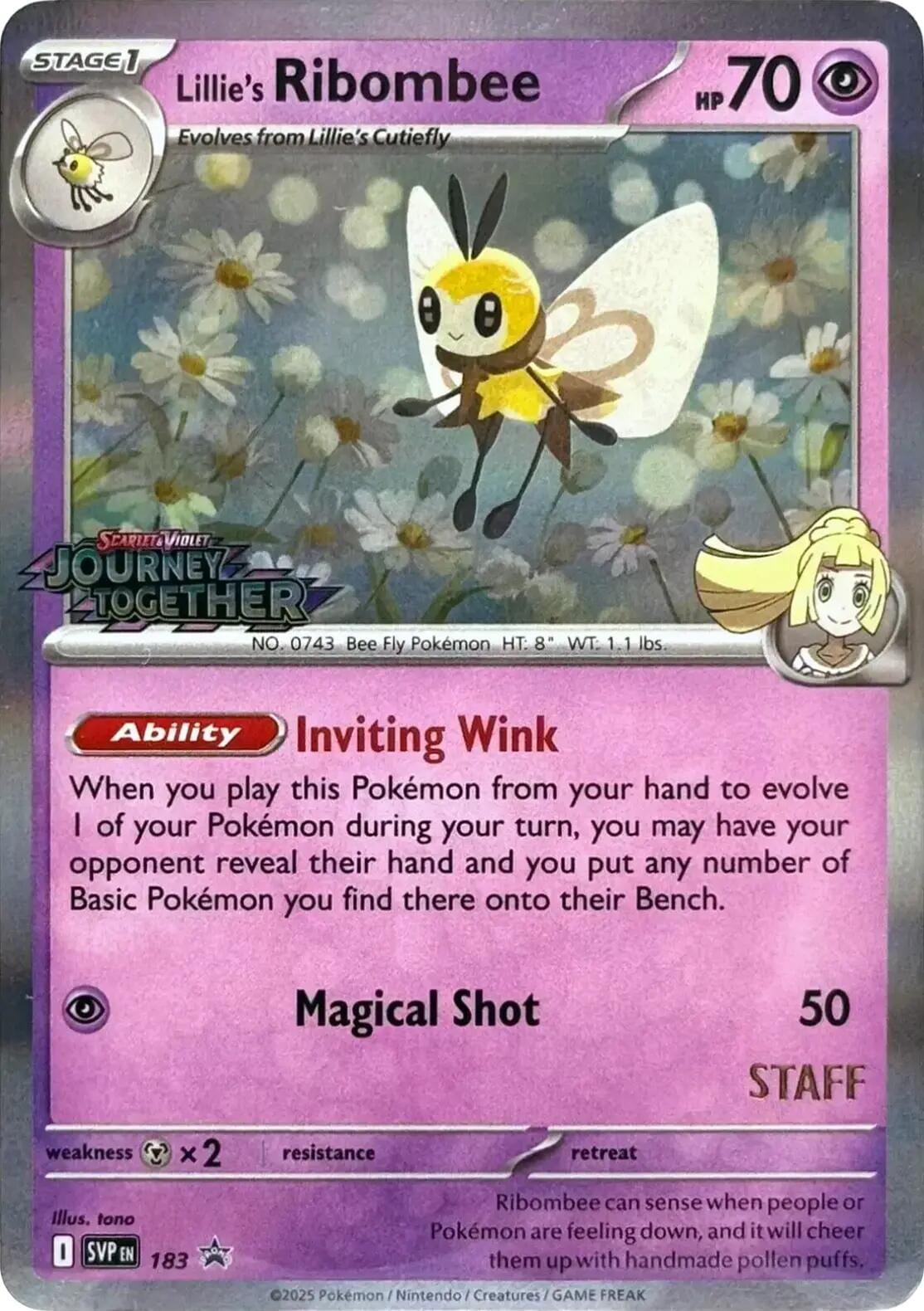 Lillie's Ribombee (183) (Prerelease Staff) [Scarlet & Violet: Black Star Promos] Pokemon Single Pokémon  | Multizone: Comics And Games