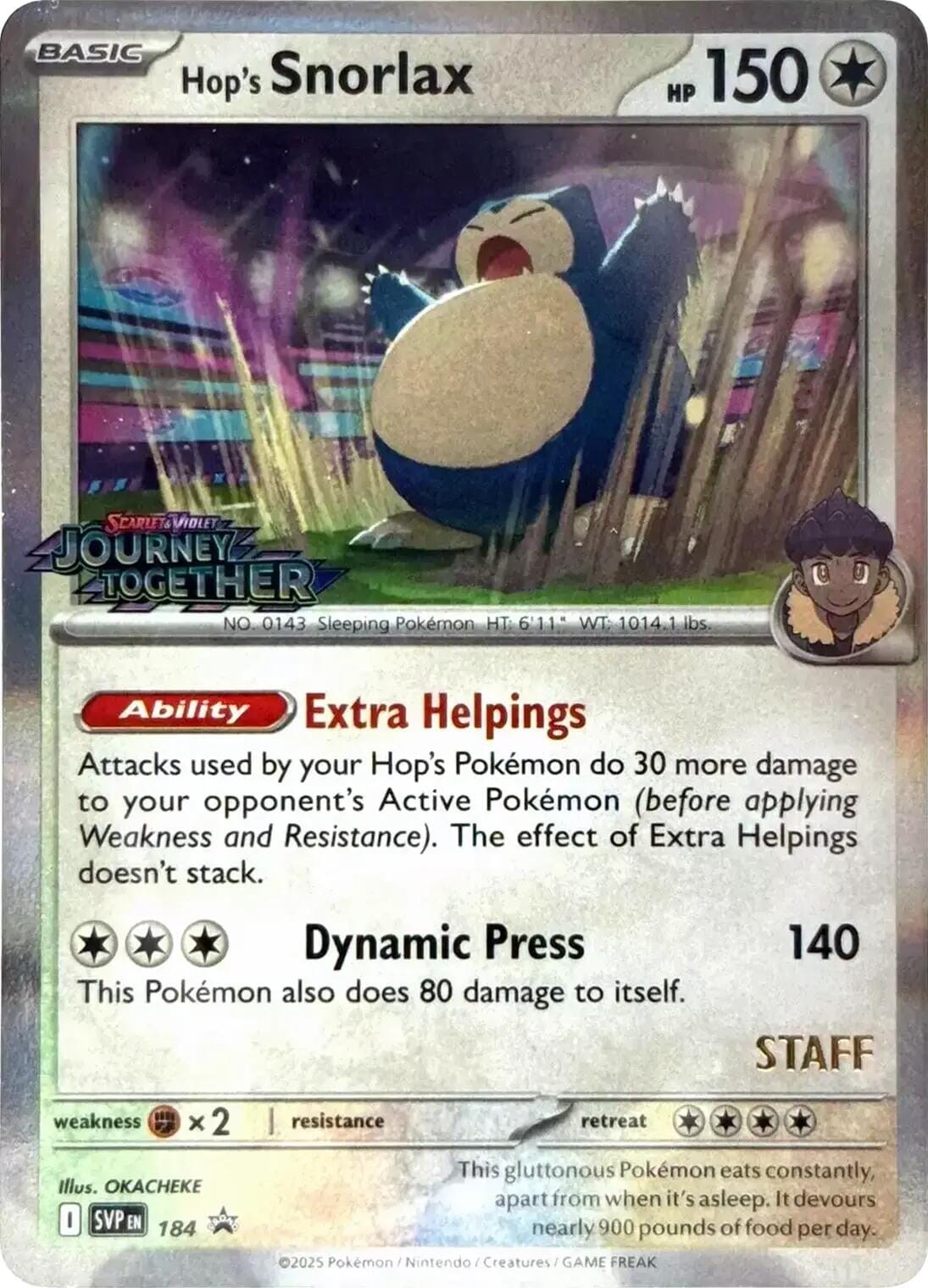 Hop's Snorlax (184) (Prerelease Staff) [Scarlet & Violet: Black Star Promos] Pokemon Single Pokémon  | Multizone: Comics And Games