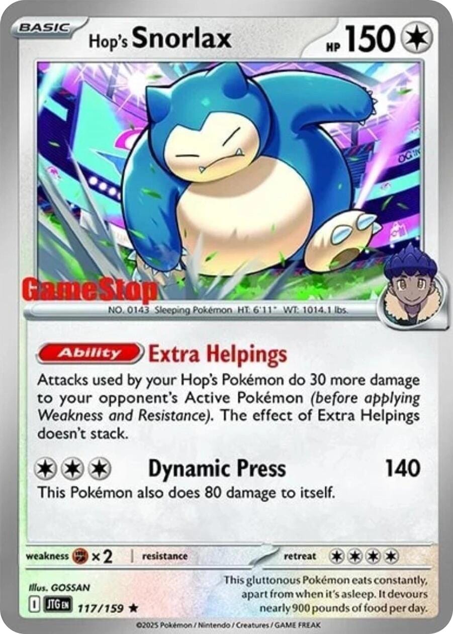 Hop's Snorlax (117/159) (GameStop) (Cosmos Holo) [Scarlet & Violet: Journey Together] Pokemon Single Pokémon  | Multizone: Comics And Games