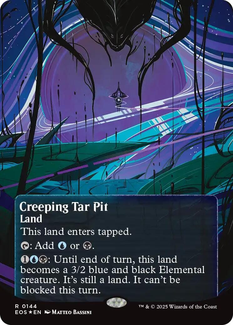 Creeping Tar Pit (0144) (Borderless) (Galaxy Foil) [Edge of Eternities: Stellar Sights] MTG Single Magic: The Gathering  | Multizone: Comics And Games
