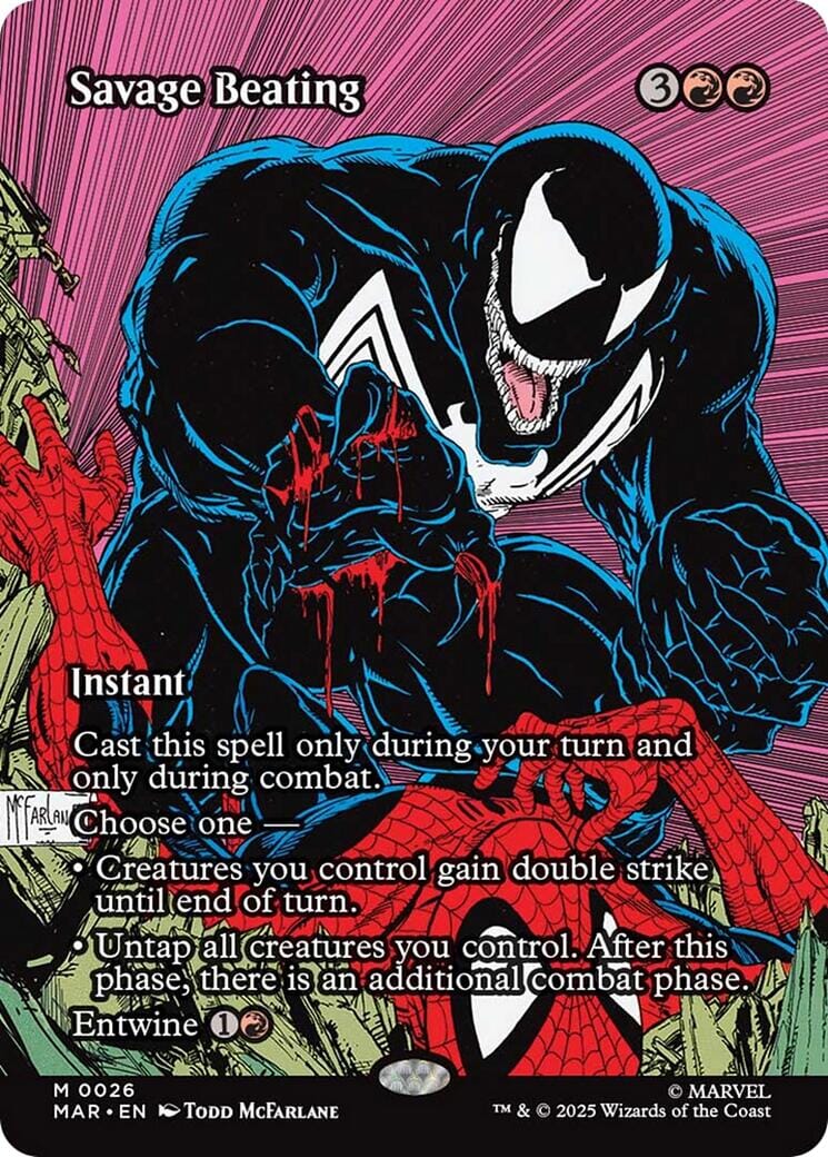 Savage Beating (Borderless) [Marvel Universe: Eternal-Legal] MTG Single Magic: The Gathering  | Multizone: Comics And Games