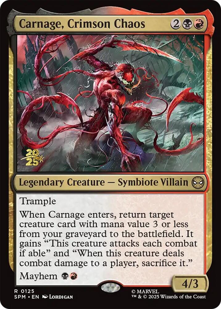 Carnage, Crimson Chaos [Marvel's Spider-Man Prerelease Promos] MTG Single Magic: The Gathering  | Multizone: Comics And Games