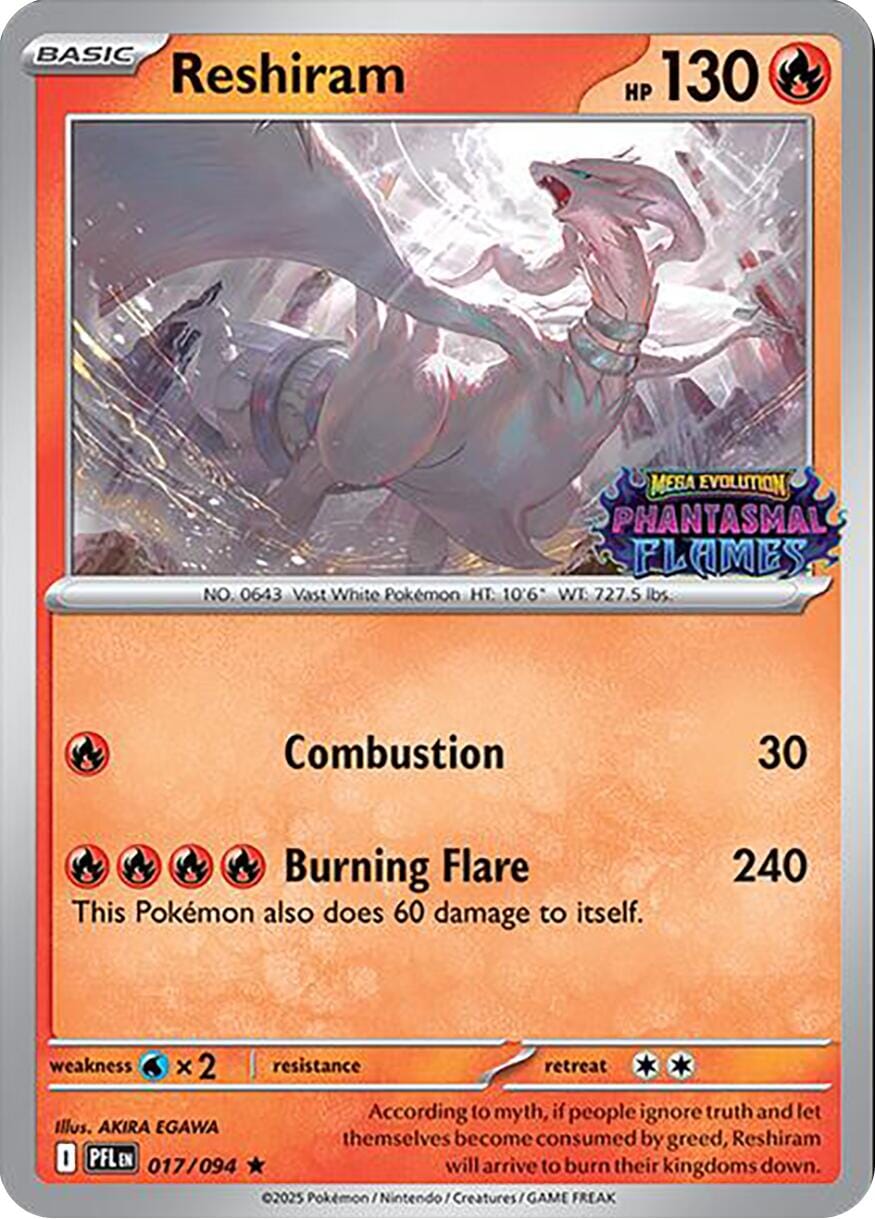 Reshiram (017/094) (Phantasmal Flames Stamped) [Mega Evolution: Phantasmal Flames] Pokemon Single Pokémon  | Multizone: Comics And Games