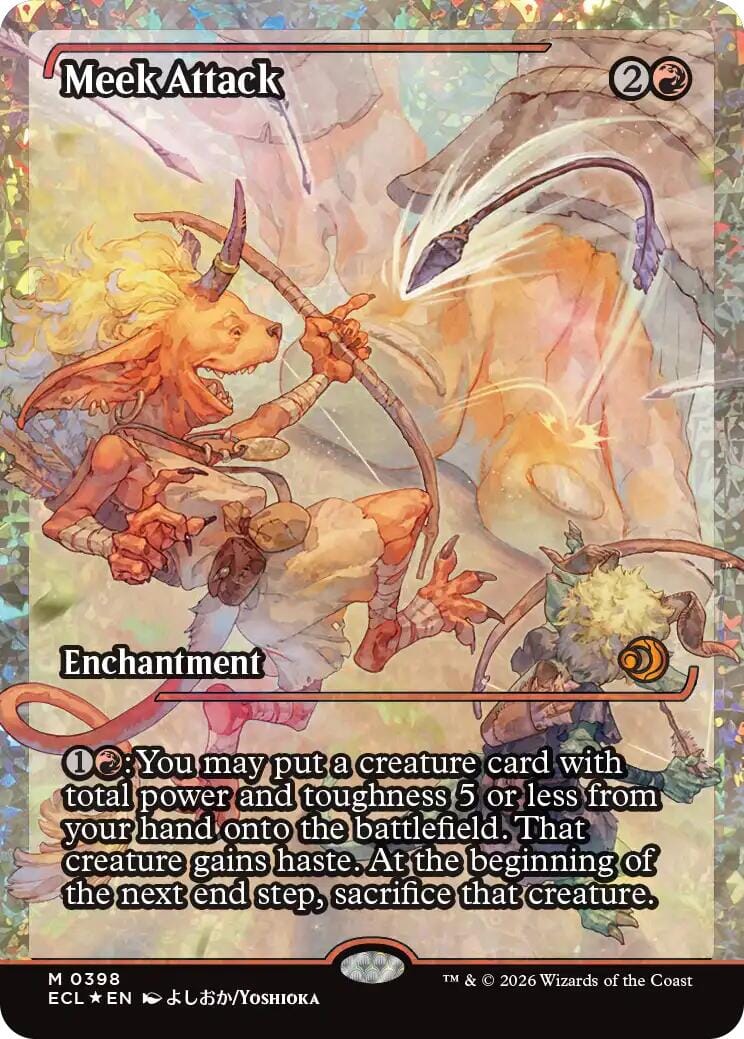 Meek Attack (398) (Showcase) (Fracture Foil) [Lorwyn Eclipsed] MTG Single Magic: The Gathering  | Multizone: Comics And Games