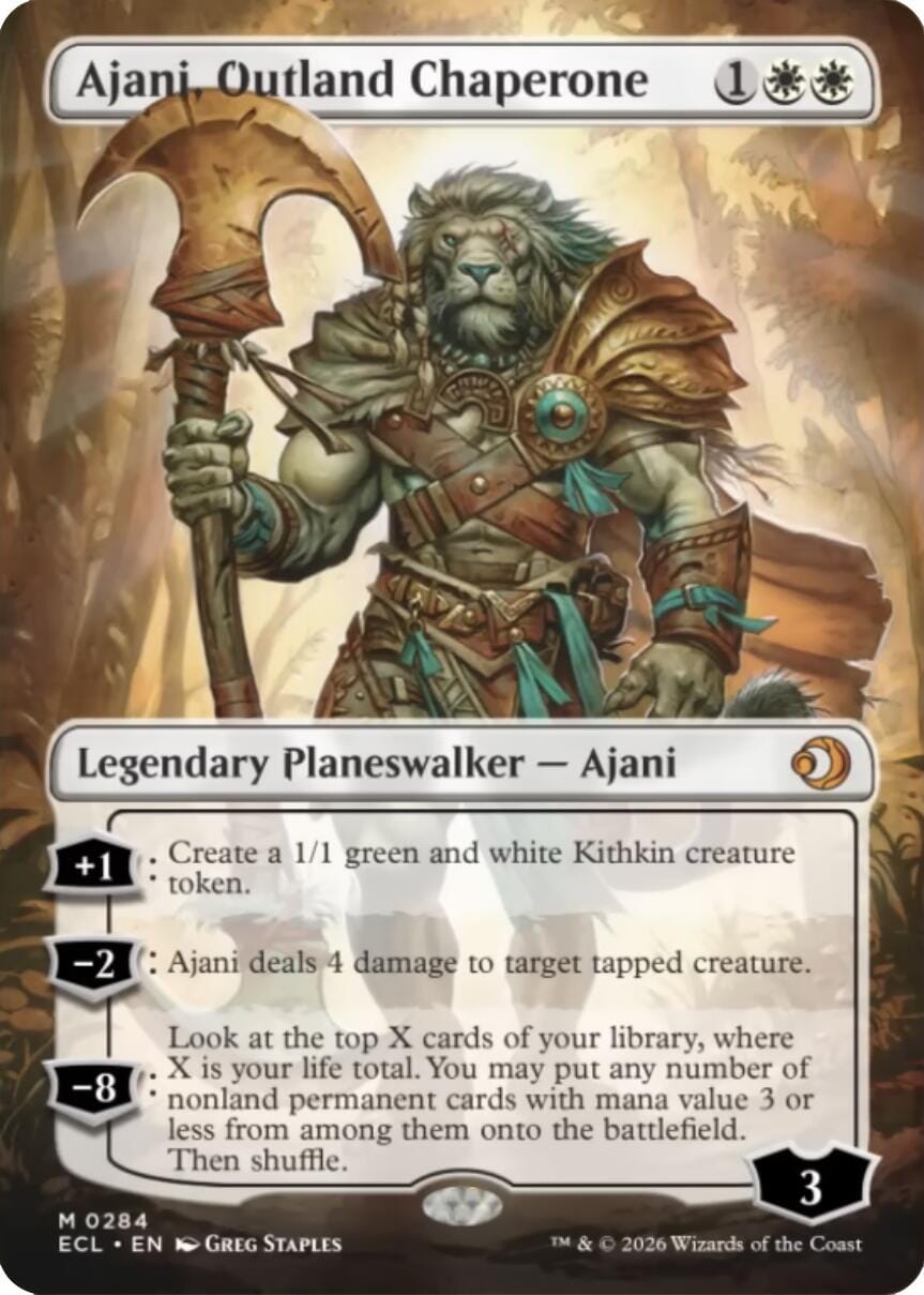 Ajani, Outland Chaperone (Borderless) [Lorwyn Eclipsed] MTG Single Magic: The Gathering  | Multizone: Comics And Games
