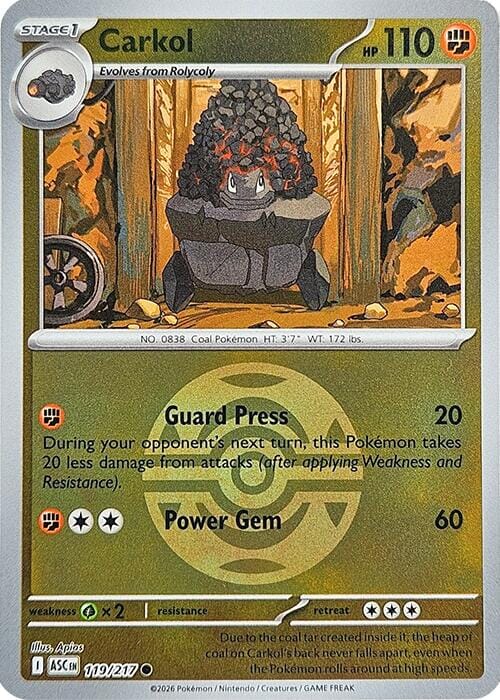 Carkol (119/217) (Dusk Ball) [Mega Evolution: Ascended Heroes] Pokemon Single Pokémon  | Multizone: Comics And Games