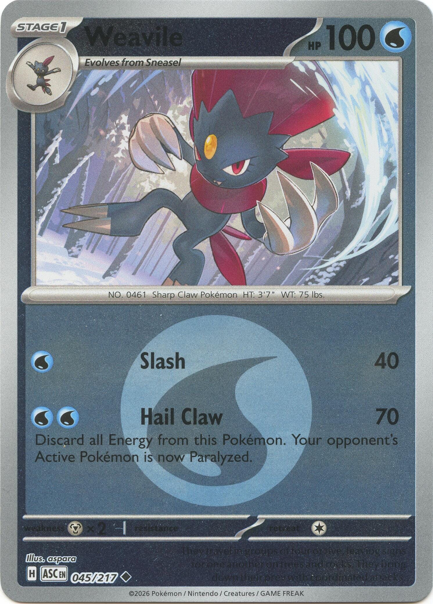 Weavile (045/217) (Energy Symbol Pattern) [Mega Evolution: Ascended Heroes] Pokemon Single Pokémon  | Multizone: Comics And Games