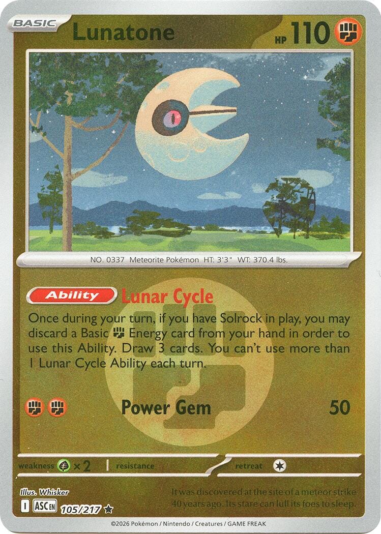 Lunatone (105/217) (Energy Symbol Pattern) [Mega Evolution: Ascended Heroes] Pokemon Single Pokémon  | Multizone: Comics And Games