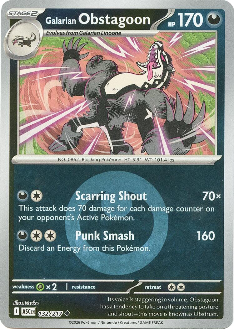 Galarian Obstagoon (132/217) (Energy Symbol Pattern) [Mega Evolution: Ascended Heroes] Pokemon Single Pokémon  | Multizone: Comics And Games