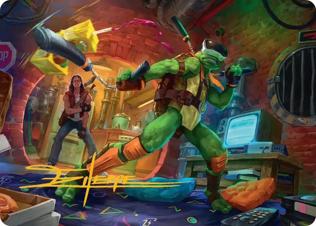 Michelangelo, Game Master Art Card (Gold-Stamped Signature) [Teenage Mutant Ninja Turtles Art Series] MTG Single Magic: The Gathering  | Multizone: Comics And Games