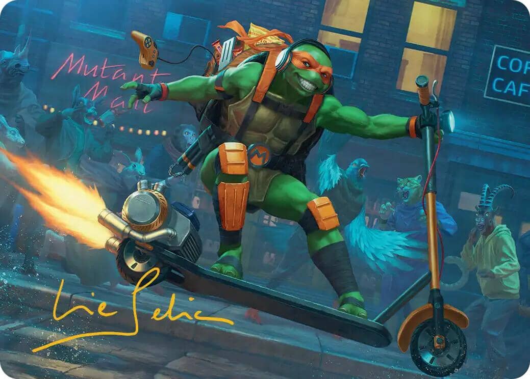 Michelangelo, On the Scene Art Card (Gold-Stamped Signature) [Teenage Mutant Ninja Turtles Art Series] MTG Single Magic: The Gathering  | Multizone: Comics And Games