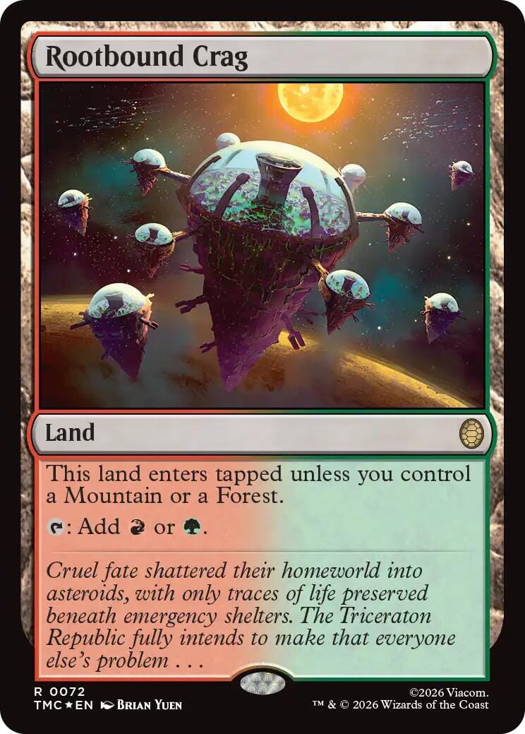 Rootbound Crag (Surge Foil) [Teenage Mutant Ninja Turtles Commander] MTG Single Magic: The Gathering  | Multizone: Comics And Games