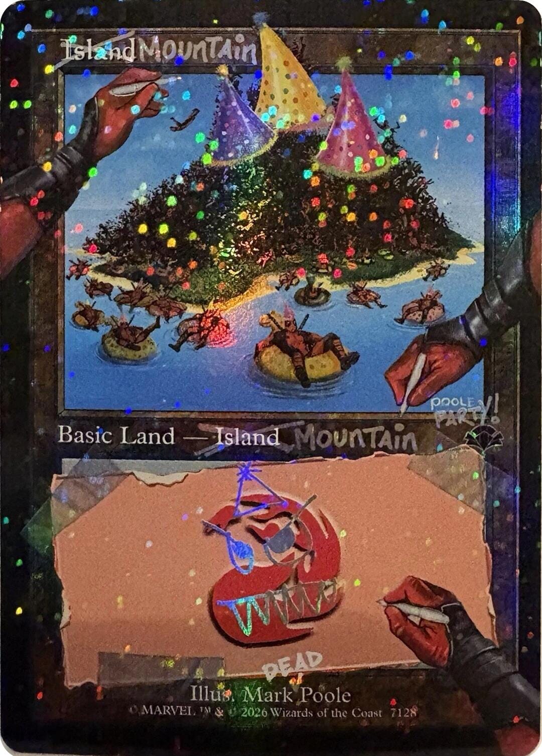 Mountain (7128) (Pool Party Foil) [Secret Lair Drop Series] MTG Single Magic: The Gathering  | Multizone: Comics And Games